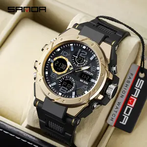 SANDA 6008 Jam Tangan Olahraga Pria Jam Tangan Dual Time Led Analog Jam Quartz Digital Jam Tangan Pria Relogio Masculino