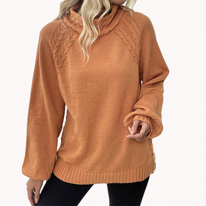 2026 Autumn Winter New Arrival Wheat Ear Pattern Sweater Women Straight Cut <b>Mock</b> Neck Knit Sweater Basic Straight Cut Knit Top - Product Image 6