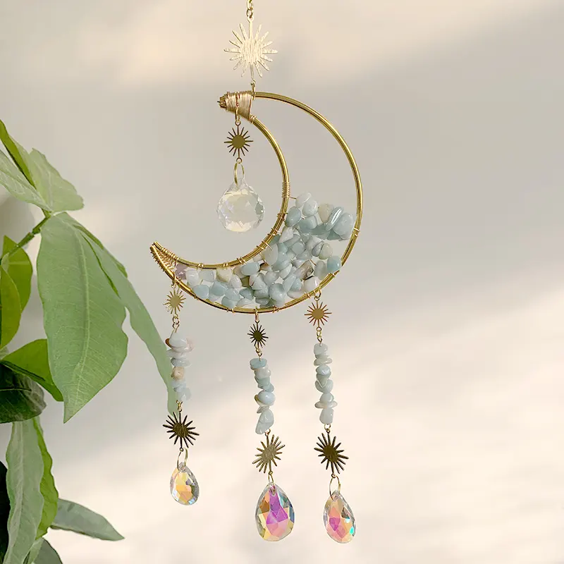 Wholesale high quality natural crystal sun catcher moon sun catchers amethyst suncatche for decoration