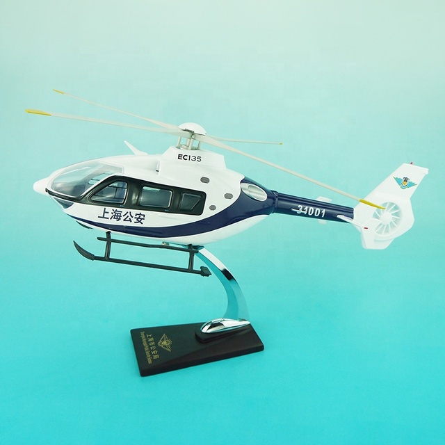 EC-135 1/24 42cm Customizable Scale Blue White Resin/ABS Plastic Handmade Simulation Feature Drone Helicopter for Business Gifts