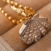 Collar con Colgante de Oro de 18K en Dos Tonos y Platino con Cuentas de Burbuja Doradas y Diamante Cultivado en Laboratorio con Certificación IGI, Resistente a la Decoloración