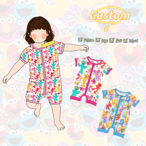Pyjama court unisexe en bambou pour bébé, imprimé Snack Monster Vibes, sans droits de douane OEM, pour l'été - Product Image 2