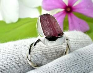Attractive Natural 925 Sterling Silver Natural Pink Tourmaline Gemstone Untreated Rough Shape Beautiful Handmade <b>Finger</b> <b>Ring</b> - Product Image 6
