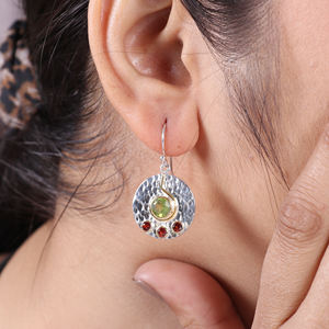 New Arrival 925 Sterling <b>Silver</b> Drop <b>Earrings</b> Dual Tone Garnet and Peridot for Daily Wear and <b>Weddings</b> for Parties and Gifts - Product Image 2