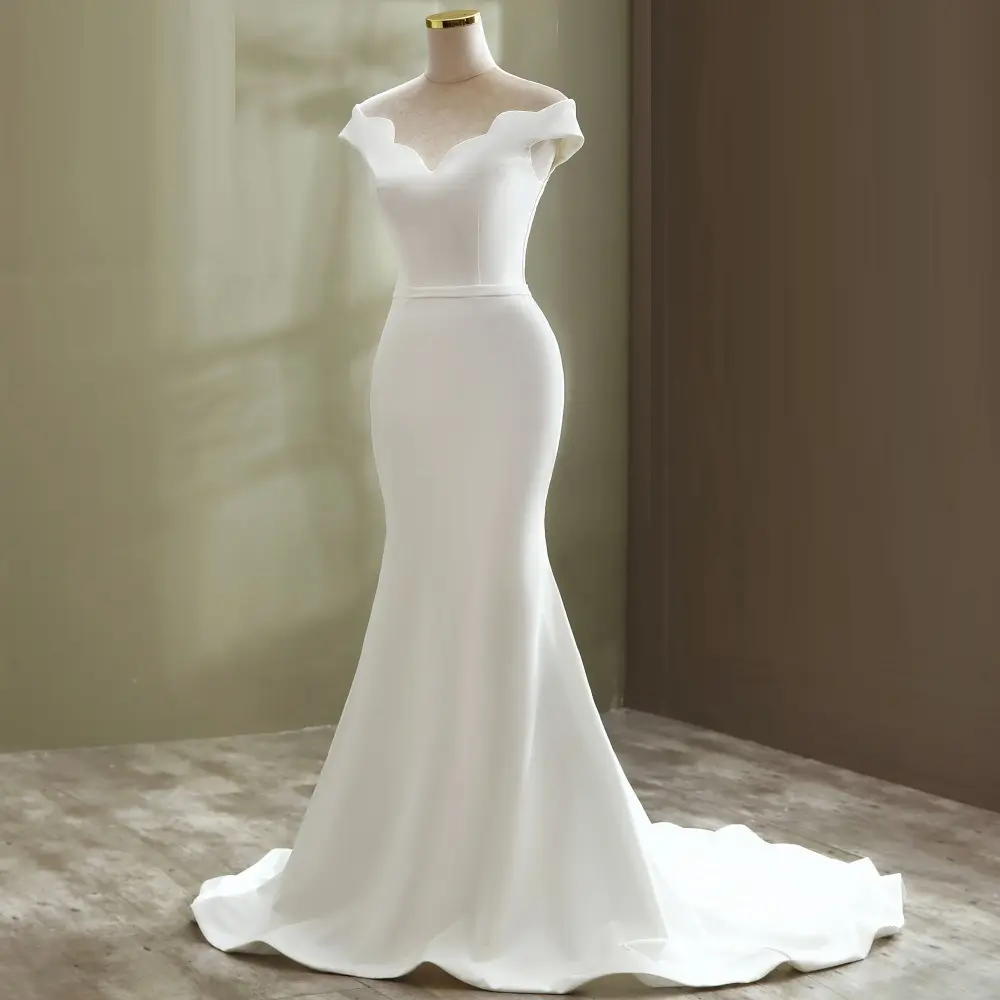 new bride fishtail slim fashion simple large size satin travel light mermaid wedding dress