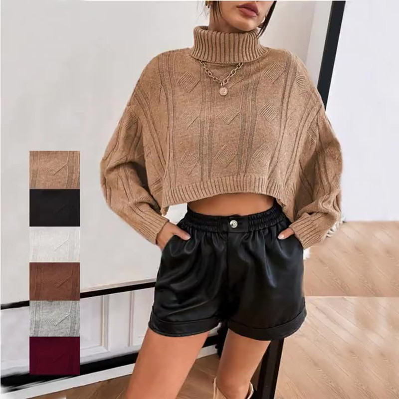 New style winter lady slim pullover sweater short tops Knit turtleneck cropped women's knitted sweaters
