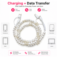 Câble de charge pour téléphone avec nœud perlé en perles d'ivoire, câble de charge multi-prise USB Type C 4 en 1, cordon de transfert de données, cadeau tendance