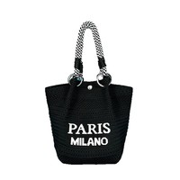 Sac à main en tricot ajouré décontracté, pliable, portable, pour les trajets quotidiens, en laine douce tissée, sac en forme de panier à légumes tissé