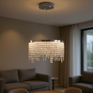 Crystal <b>LED</b> Chandelier 16 Inch Round Adjustable Height 3000K-6000K for Living Room Dining Room - Product Image 2