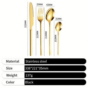 Ensemble de couverts de luxe en or 4 en 1, en acier inoxydable, réutilisables, polis, pour mariage - Product Image 4
