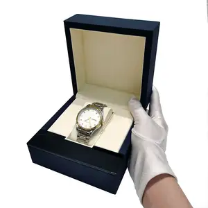 Caja de cuero PU para reloj, caja de almacenamiento de relojes de madera, color negro, clásico, logotipo personalizado, regalo de lujo