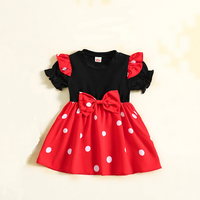 Robe d'été trapèze à manches courtes pour bébés filles, à pois, avec grand nœud et volants, en tricot 100% coton, col rond, longueur genou