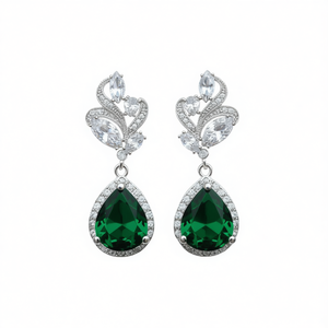 E1803 Women's Rhodium Plated Drop Earrings With Green Zircon Pear Cut <b>Crystal</b> Classic Party Jewelry - Product Image 1