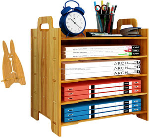 5-Trays Paper Tray Organizer, Wooden Desk File Organizer Letter Tray Storage Shelf Sorter for Office Home Supplies