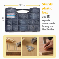 Kit de clous et de clous à tête plate assortis en acier zingué, avec boîte de rangement en plastique compartimentée, pour le bois, les réparations domestiques et le fixation