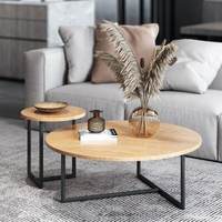 Table basse ronde en bois massif nordique avec structure en bois, facile à nettoyer, design moderne, léger et luxueux, minimaliste, meubles de salon