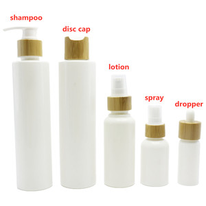 cosmetic packaging 30ml 50ml 100ml 250ml biodegradable pla plastic bottle with bamboo shampoo lotion pump spray lid PLA-88AN
