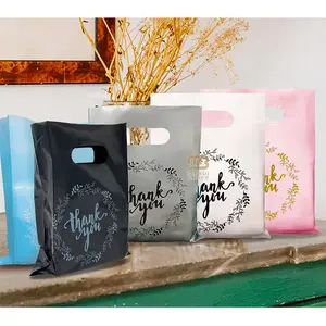 Sacolas plásticas com estampa personalizada, sacola plástica preta para cosméticos com logotipo, sacola para embalagem de plástico com alça, mercadoria de agradecimento