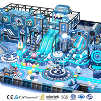 Aoleao Aire de jeux intérieure personnalisée Blue Tech avec piscine à balles, toboggan, carrousel et structure d'escalade pour enfants, capacité 500 kg, jeux souples certifiés CE TUV