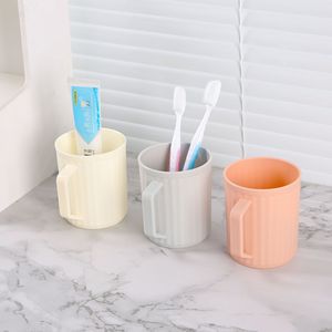 Vaso minimalista para cepillos de dientes, vaso de plástico a rayas de 301-400ml para uso doméstico, color beige, gris, rosa - Product Image 4