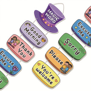 Póster Educativo para Niños de Jardín de Infancia con Diseño Personalizado de Fábrica, <span class=keywords><strong>Palabras</strong></span> <span class=keywords><strong>Mágicas</strong></span> Cortesas y Creativas, para la Puerta del Aula - Product Image 1