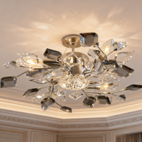 Lustre de plafond JACKSUN rétro gris fumé en cristal, motif floral, 18 pouces, 5 têtes, suspension florale, taille moyenne