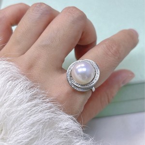 12-13mm Freshwater <b>Pearl</b> <b>Ring</b> Elegant White <b>Pearl</b> S925 Silver Three Generations Extremely Strong Light Perfectly Round - Product Image 3