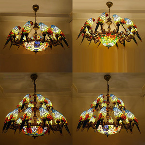 Europese stijl Tiffany glas-in-lood restauratie hanglamp met vogels glazen hanglamp - Product Image 4
