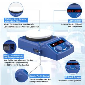 Agitateur magnétique avec plaque chauffante 5 pouces 100-1500 tr/min 110V pour usage en laboratoire - Product Image 2