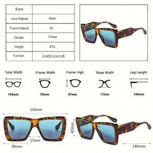 Gafas de Sol Cuadradas Extra Grandes con Logotipo Personalizado, Moda Retro 2022, Montura Grande, Protección UV400, Color en Contraste, para Mujer - Product Image 4