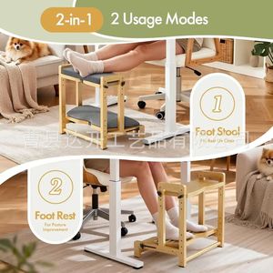 Wooden <b>Footstool</b> Solid Wood <b>Adjustable</b> Double Layer Desk Footrest For Office Use - Product Image 3