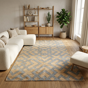 Tapis en jute rectangulaire à motif géométrique, tissage plat moderne, poils ras, usage extérieur, dos antidérapant en caoutchouc, antibactérien, adapté aux animaux domestiques - Product Image 1