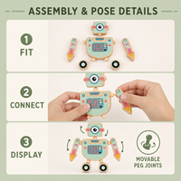 Ensemble de blocs de construction de robots en bois, jouet DIY avec 4 modèles de robots articulés et des pièces à tiges mobiles