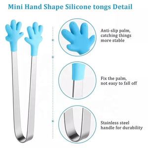 ที่คีบอาหารซิลิโคนขนาด 5 นิ้ว, ที่คีบอเนกประสงค์ขนาดเล็กสำหรับบาร์บีคิว น้ำแข็ง และขนม, รูปทรงมือ ทำจากสแตนเลสสตีลแบบไม่ติดอาหาร พร้อมโลโก้ตามสั่ง - Product Image 3