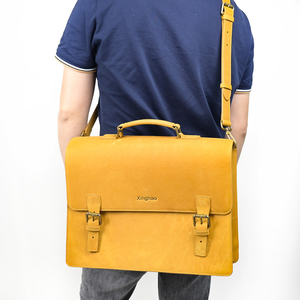 Sac messager en cuir Crazy Horse véritable vintage unisexe mallette rigide pour ordinateur portable pour hommes et femmes d'affaires - Product Image 4