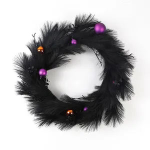 Black Silk Reed Wreath Hanging Plants With Colorful Balls For Home Indoor Decoration Artificial Plant Suppliers