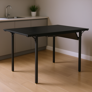 Tavolo da Pranzo Industriale Nero Pieghevole con Gambe in Metallo e Piano in Vetro Temperato per Piccoli Spazi Cucina - Product Image 2
