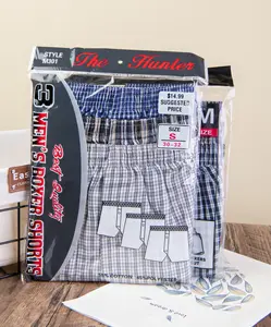 Hot Koop Boxers Shorts Polyester Mens Plaid Gestreepte Losse Trunks Geweven Boxer Met Elastische Taille Boxershorts Ondergoed