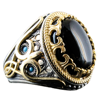 Retro Gravierter Hohler Filigran-Ring Zweifarbig Gold-Silber Plattiert Hauptstein Eingelegt Modeschmuck