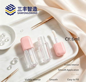 Tube de brillant à lèvres transparent rose brillant à rayures verticales, vide, 6 ml, pour huile à lèvres, contenant cosmétique - Product Image 1