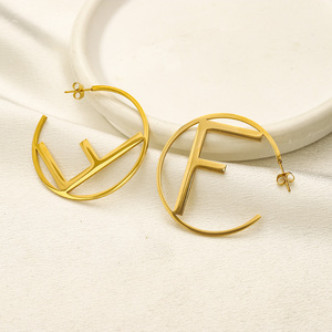 Fashion Designer Hoop Earrings Luxury 18K Gold Plated <strong>Stainless</strong> <strong>Steel</strong> Popular Brand Letter Earrings <strong>Jewelry</strong> Women Wholesale - Product Image 2