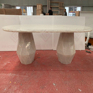 Table à manger en pierre de quartzite onyx blanc translucide de luxe, design minimaliste, nouvelle collection, pour la décoration intérieure - Product Image 4