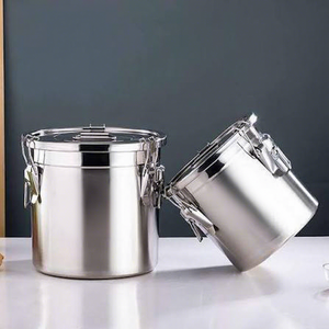 Stainless Steel Food Container Round Airtight <b>Storage</b> Bin 6-10L Minimalist Design Keep Fresh Metal <b>Kitchen</b> <b>Storage</b> <b>Box</b> - Product Image 1