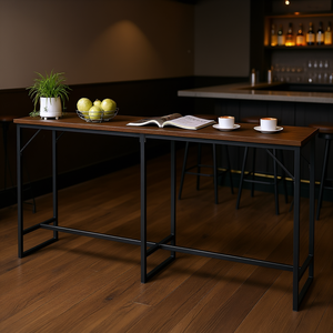 Table de bar rectangulaire industrielle 70 pouces avec finition grain de bois, structure en acier noir, hauteur de bar, station de charge - Product Image 2