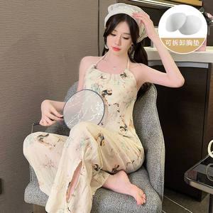 Top fournisseur été 3 pièces pyjamas pour femmes ensemble Sexy rembourré soutien-gorge <span class=keywords><strong>Homo</strong></span> Wear décontracté crêpe coton imprimé vêtements de nuit pour femmes - Product Image 2