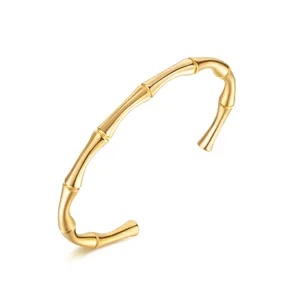 New Design jewelry Wholesale stainless steel Gold Plated bamboo opening charm bracelets women