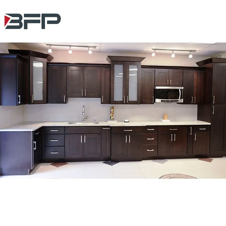 BFP ชุดตู้ครัวไม้เนื้อแข็งแบบมืออาชีพ,สีเข้มดีไซน์ครบวงจรเฟอร์นิเจอร์ห้องครัวแบบแยกส่วน