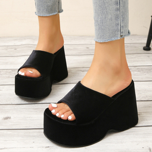 Fashion Thick Heeled Women's Wedge-Shaped Open Toe <b>Slippers</b> Sponge Sole Women's <b>Slippers</b> - Product Image 4