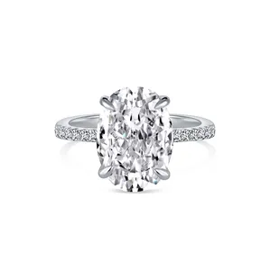 Dylam ex-nhà Máy Giá cao cấp chất lượng rạng rỡ vòng cắt hình dạng Cubic Zirconia Solitaire hình bầu dục engagement bạc mỏng ban nhạc