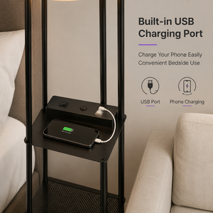 Lampe sur pied moderne avec port de charge USB, structure en fer, abat-jour en tissu, E27, blanc chaud, pour chambre, salon, maison, hôtel - Product Image 4